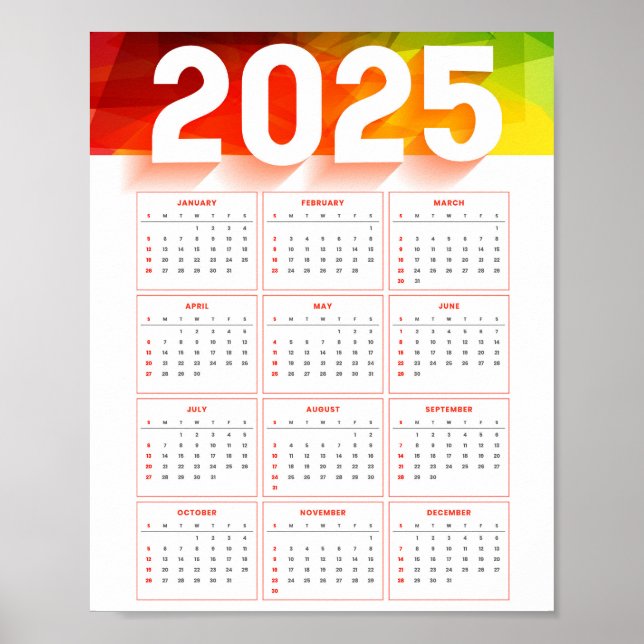 Full Yearly  Minimal Vertical Calendar 2025 Poster (Front)