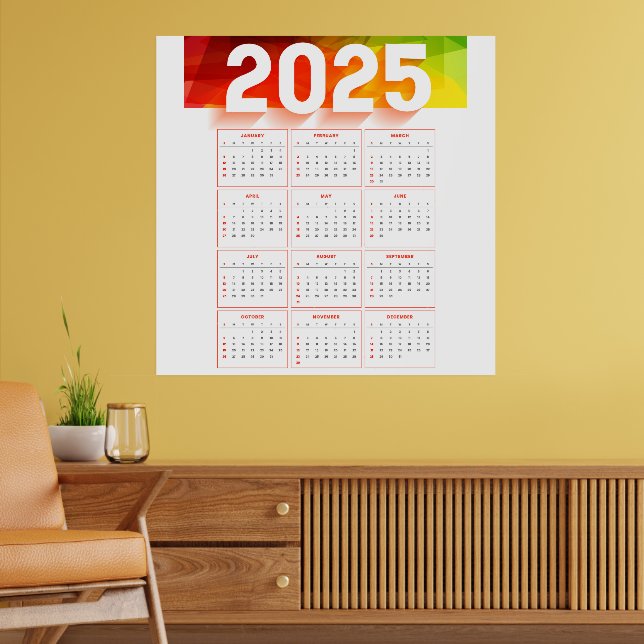 Full Yearly  Minimal Vertical Calendar 2025 Poster (Living Room 2)