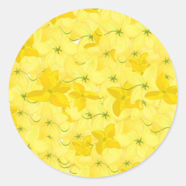 Full Yellow Floral Blast Classic Round Sticker (Front)