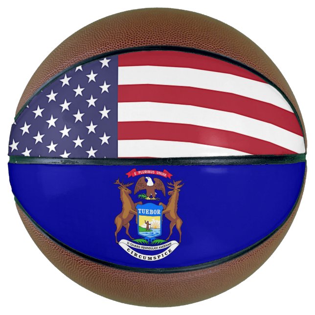 Fullsize Basketball with Flag of Michigan USA (Front)