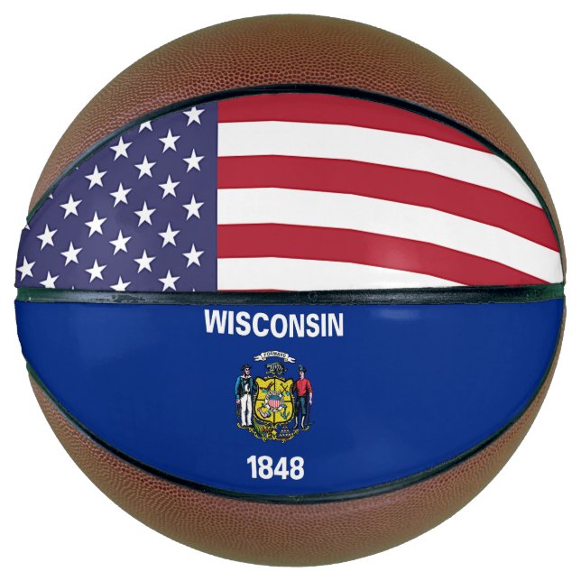 Fullsize Basketball with Flag of Wisconsin State (Front)