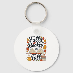 Fully Booked For Fall Books Pumpkin Autumn Thanksg Key Ring