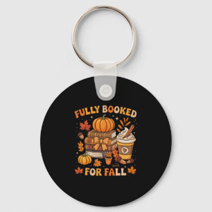 Fully Booked For Fall Books Pumpkin Autumn Thanksg Key Ring