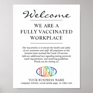 Fully Covid Vaccinated Business Logo Welcome Poster