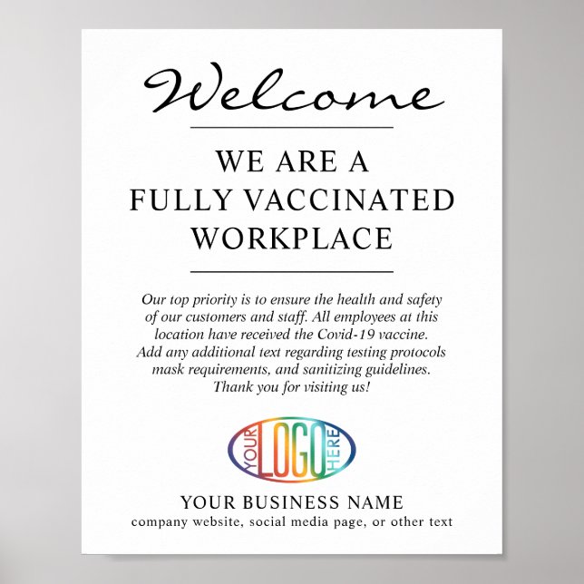 Fully Covid Vaccinated Business Logo Welcome Poster (Front)