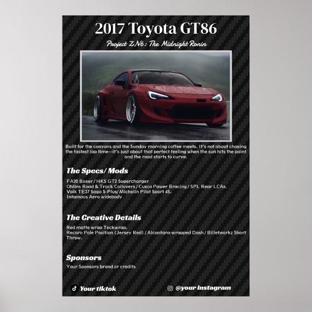 Fully custom Car Show Spec Board Poster (Front)