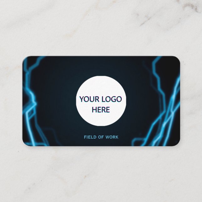 Fully Customisable Black & Blue Lightning  Business Card (Front)