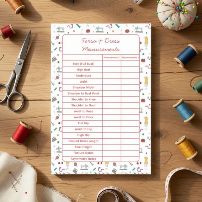 Fully Customisable Body Measurements Chart Notepad (Creator Uploaded)