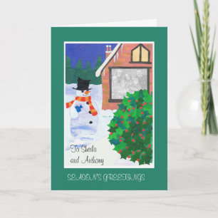 Fully Customisable Christmas Photo Card, Snowman Holiday Card
