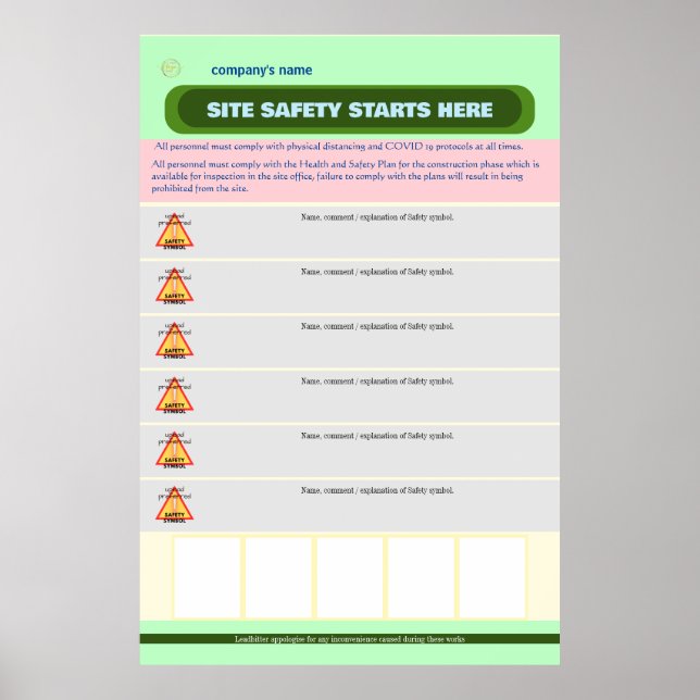 Fully Customisable Construction Site Safety Board Poster (Front)