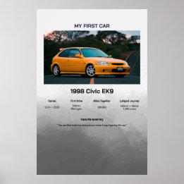 Fully Customisable First Car memory Poster