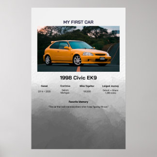 Fully Customisable First Car memory Poster