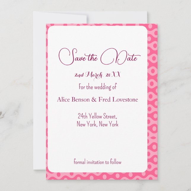 Fully Customisable With Your Details Pink Pattern  Save The Date (Front)