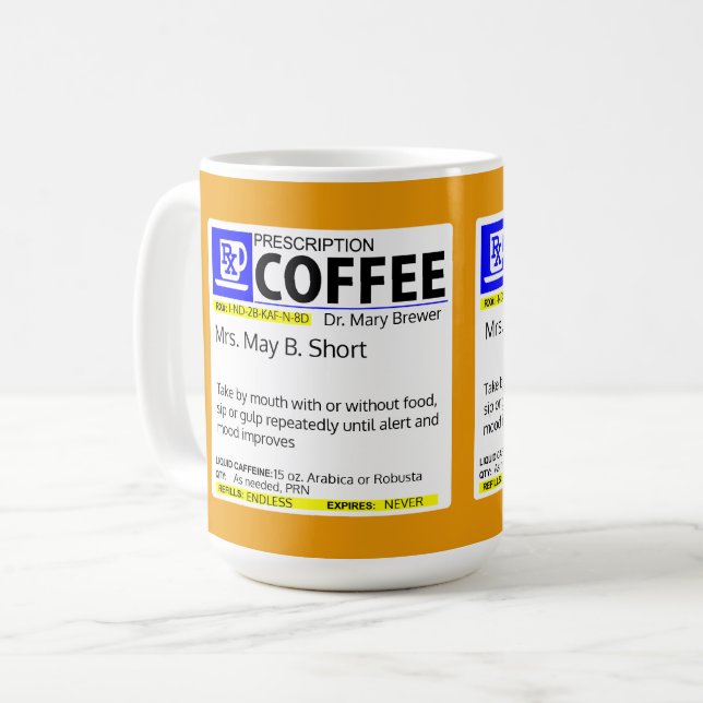 FULLY CUSTOMIZABLE COFFEE PRESCRIPTION MUG (Front Left)