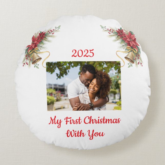 Fully Customizable First Christmas Round Pillow (Front)