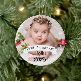 Fully Customized Baby's first Christmas Ceramic Ornament