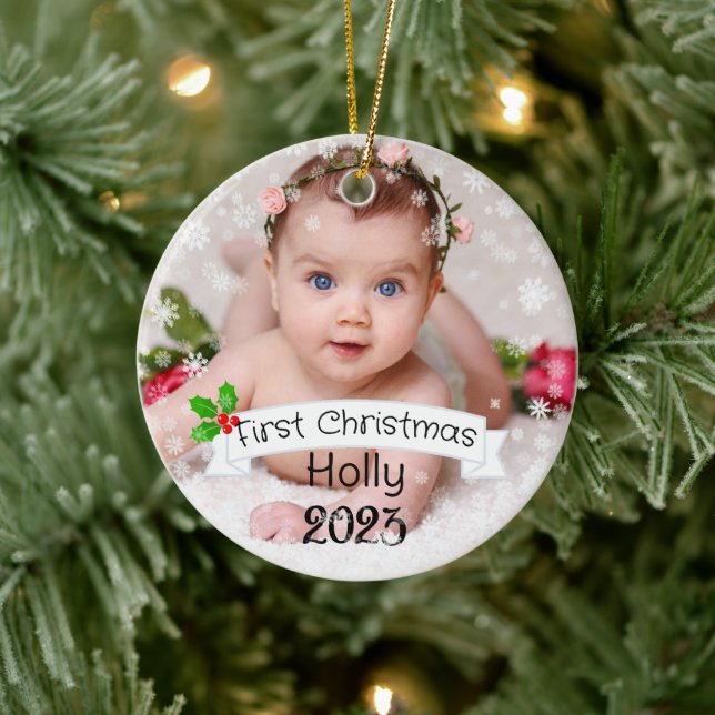 Fully Customized Baby's first Christmas Ceramic Ornament (Tree)