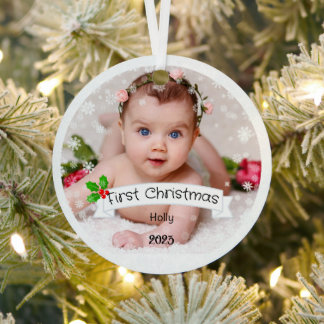 Fully Customized Baby's first Christmas Metal Tree Decoration