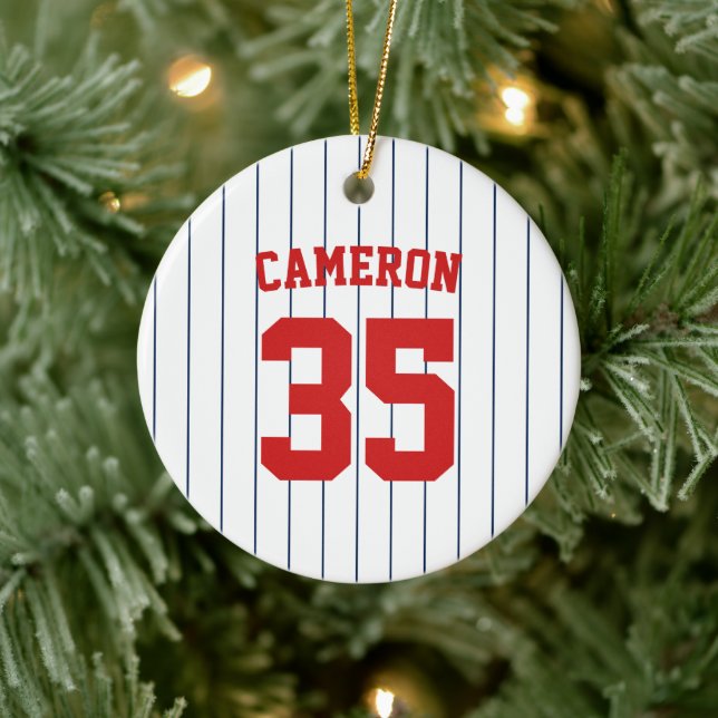 Fully Editable Colours Baseball Jersey Stripes Nam Ceramic Ornament (Tree)
