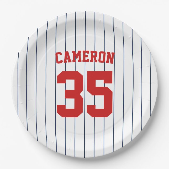 Fully Editable Colours Baseball Jersey Stripes Nam Paper Plate (Front)