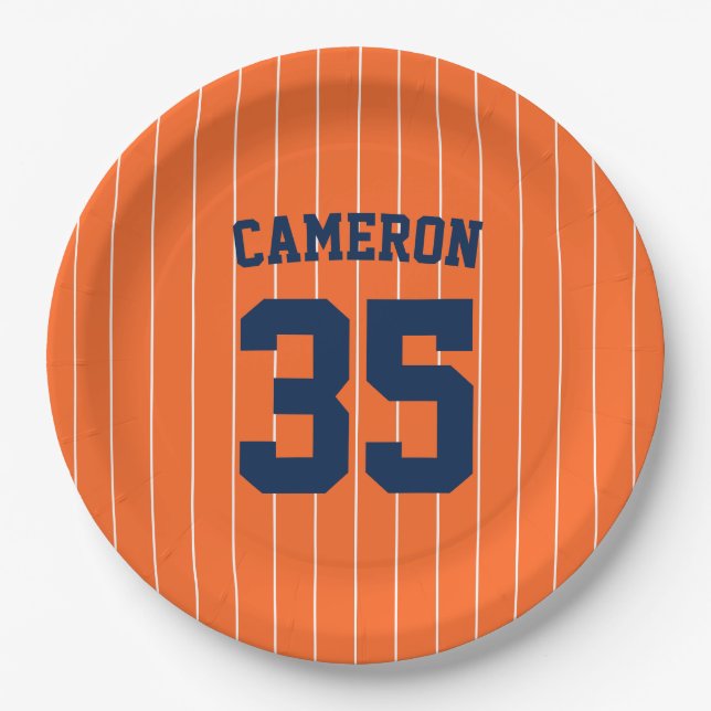 Fully Editable Colours Baseball Jersey Stripes Nam Paper Plate (Front)