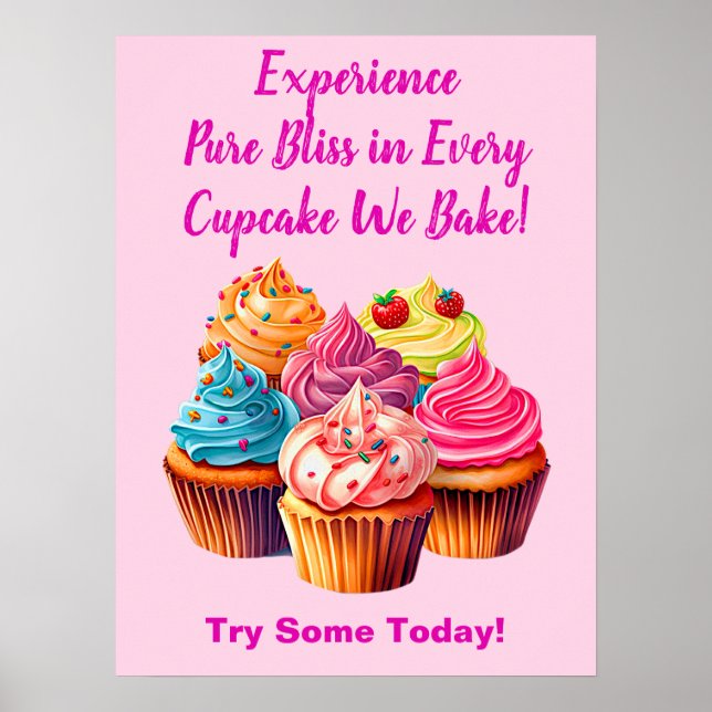 Fully Editable Cupcake Phrase & Cupcake Photo Poster (Front)