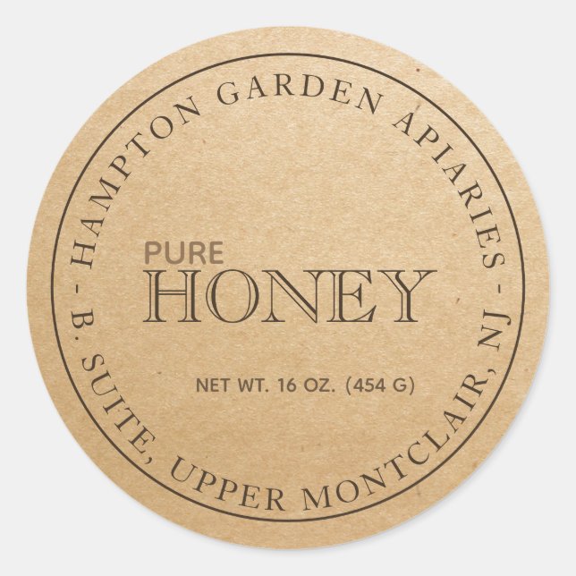 Fully Editable Kraft Beekeeper Honey Jar Label (Front)