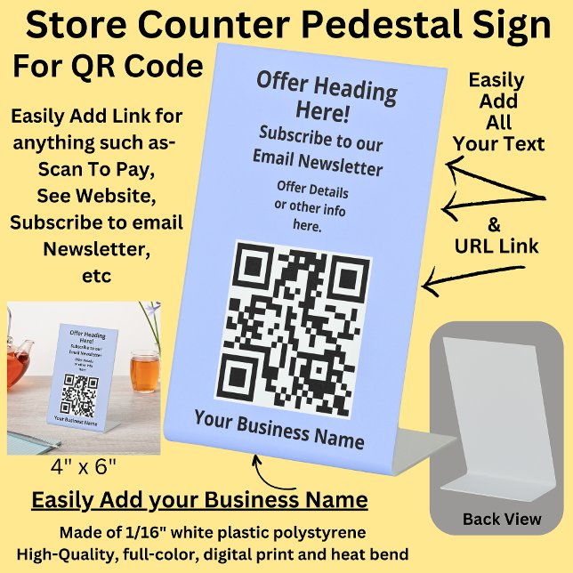 Fully Editable QR Code Blue email Counter Table Pedestal Sign (Creator Uploaded)