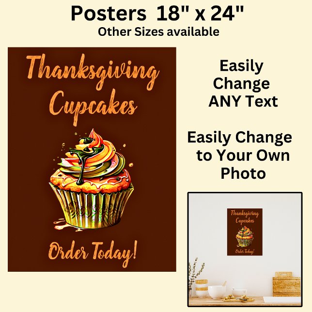 Fully Editable Thanksgiving Cupcakes, Cake Store Poster (Creator Uploaded)