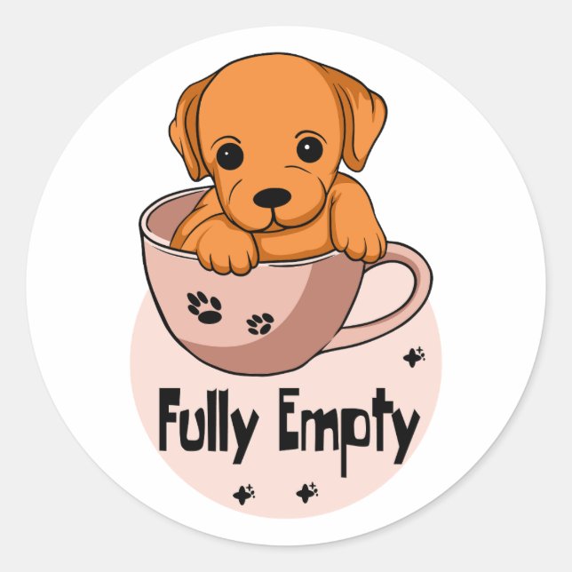 Fully empty Kawaii orang puppy in a coffee mug Classic Round Sticker (Front)