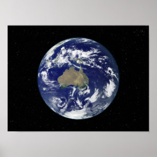 Fully lit Earth centered on Australia and Ocean Poster