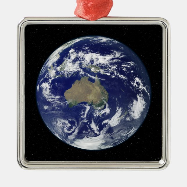 Fully lit Earth centred on Australia and Ocean Metal Ornament (Front)