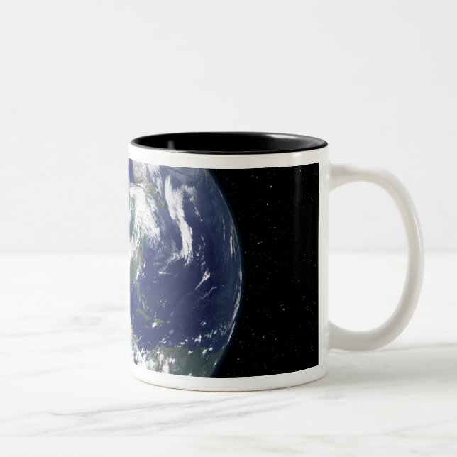 Fully lit Earth centred on North America Two-Tone Coffee Mug (Right)