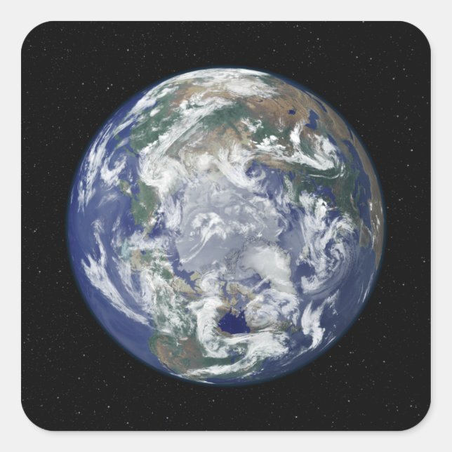 Fully lit Earth centred on the North Pole Square Sticker (Front)