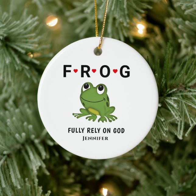   Fully Rely on God Frog Hearts Personalised Ceramic Ornament (Tree)