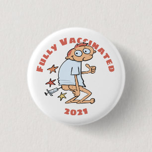 Fully Vaccinated Funny Cartoon With Syringe In Bun 3 Cm Round Badge