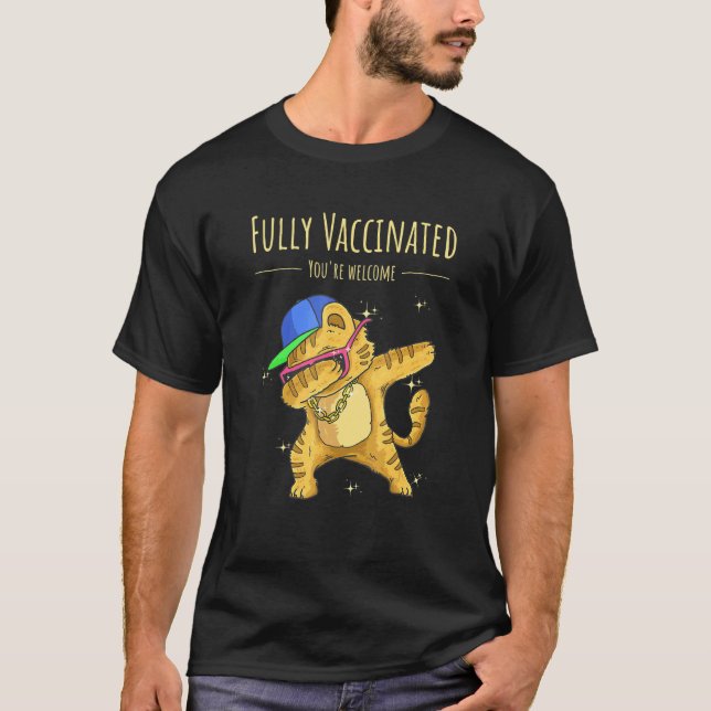 Fully Vaccinated Happy Dabbing Cat Design For Men  T-Shirt (Front)