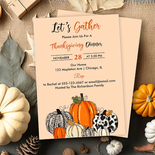 Fumpkin Let's Gather Thankgiving Dinner Party  Invitation (Creator Uploaded)