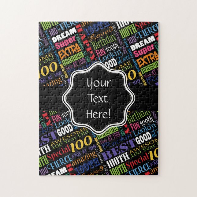 Fun 100th Birthday Party Personalised Monogram Jigsaw Puzzle (Vertical)