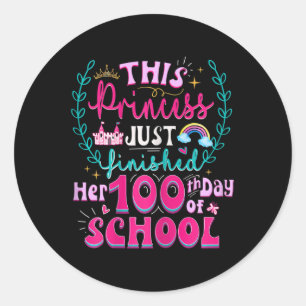 Fun 100th Day Of School Princess Cute Kids Girls T Classic Round Sticker