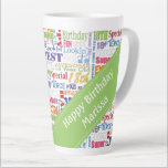 Fun 18th Birthday Party Favors Personalized Latte Mug<br><div class="desc">Unique and special typography themed 18th birthday party decor and gifts. Text includes fierce and fab at 18. fabulous at 18, amazing 18th birthday party, extra special 18th birthday, happy 18th birthday, rocking 18th birthday, looking good at 18, and amazing 18th birthday. Available in bright colorful text in yellow, pink,...</div>