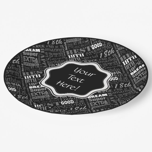 Fun 18th Birthday Party Personalised Monogram Paper Plate (Angled)