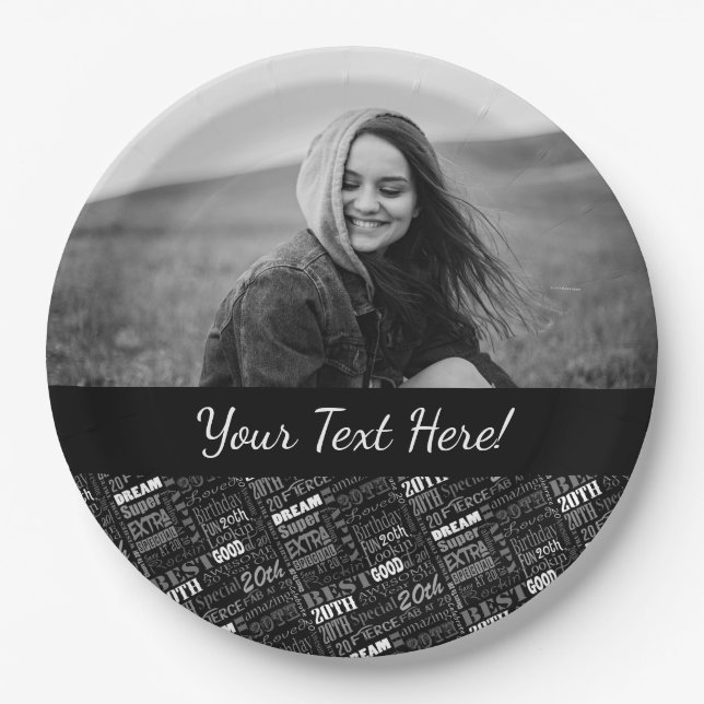 Fun 20th Birthday Party Personalised Monogram Paper Plate (Front)