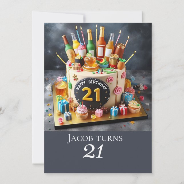 FUN 21st BIRTHDAY CAKE,  CELEBRATION Invitation (Back)