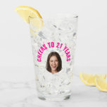 Fun 21st Birthday CUSTOM TEXT Photo Glass<br><div class="desc">Cheers to 21! 🍻 Personalise a Fun 21st Birthday Pint Glass with custom text and cutout photo. The perfect way to celebrate your big day in style! Let the good times flow. 🎉 #CustomPintGlass #21stBirthdayBash Fun birthday photo pint glass in a retro modern pink cutout photo design. The year is...</div>