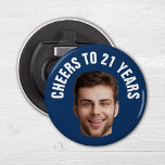 Fun 21st Birthday CUSTOM TEXT Photo Navy Bottle Opener<br><div class="desc">Fun birthday photo bottle opener in a retro modern cutout photo design. The year is customisable to suit any birthday year, whether it be your 21st, 30th, 40th, 50th or 60th birthday party! To get the cutout effect please use a png file with the background already cut out. If not,...</div>