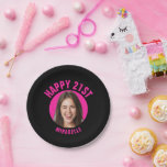Fun 21st Birthday CUSTOM TEXT Photo Paper Plate<br><div class="desc">🥂 Create a Fun 21st Birthday paper plate with your text and photo. Fun birthday photo decor in a retro modern design. Year is customisable to suit any birthday year, wether it be your 21st, 30th, 40th, 50th or 60th birthday party! To get the cutout effect please use a png...</div>