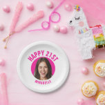 Fun 21st Birthday CUSTOM TEXT Photo Paper Plate<br><div class="desc">🥂 Create a Fun 21st Birthday paper plate with your text and photo. Fun birthday photo decor in a retro modern design. Year is customisable to suit any birthday year, wether it be your 21st, 30th, 40th, 50th or 60th birthday party! To get the cutout effect please use a png...</div>