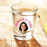 Fun 21st Birthday CUSTOM TEXT Photo  Shot Glass<br><div class="desc">Fun birthday photo shot glass in a retro modern cutout photo design. The year is customisable to suit any birthday year, whether it be your 21st, 30th, 40th, 50th or 60th birthday party! To get the cutout effect please use a png file with the background already cut out. If not,...</div>