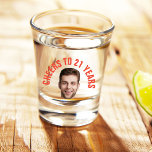 Fun 21st Birthday CUSTOM TEXT Photo  Shot Glass<br><div class="desc">Fun birthday photo shot glass in a retro modern red cutout photo design. The year is customisable to suit any birthday year, whether it be your 21st, 30th, 40th, 50th or 60th birthday party! To get the cutout effect please use a png file with the background already cut out. If...</div>